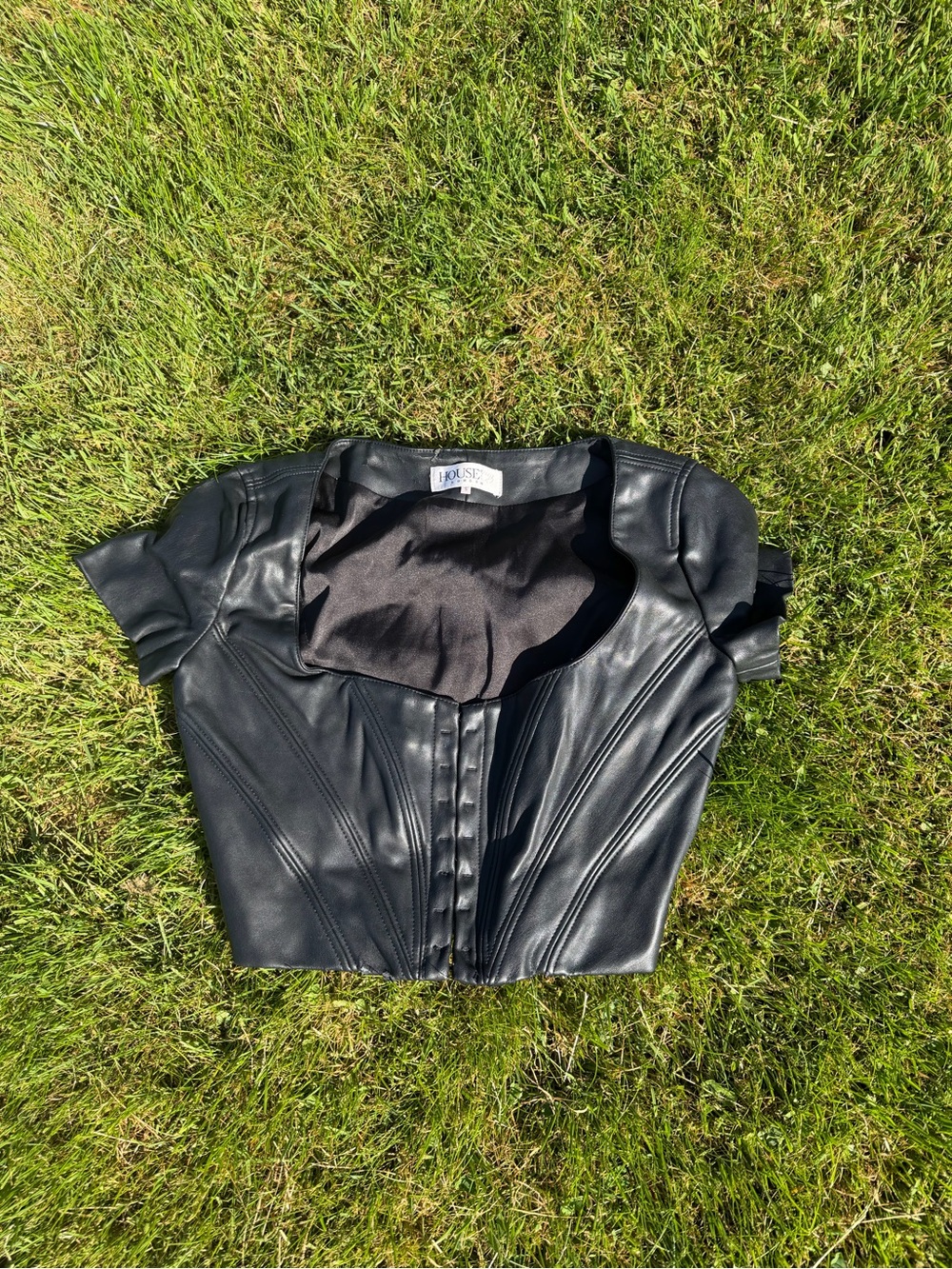 House of CB Black Faux Leather Trim Top